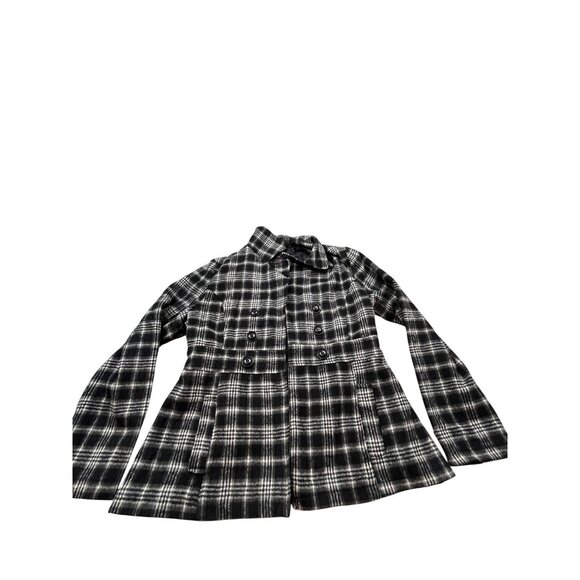 Black Lipstick Womens Large Plaid Wool Blend Peacoat Double-breasted Jacket - Picture 1 of 10